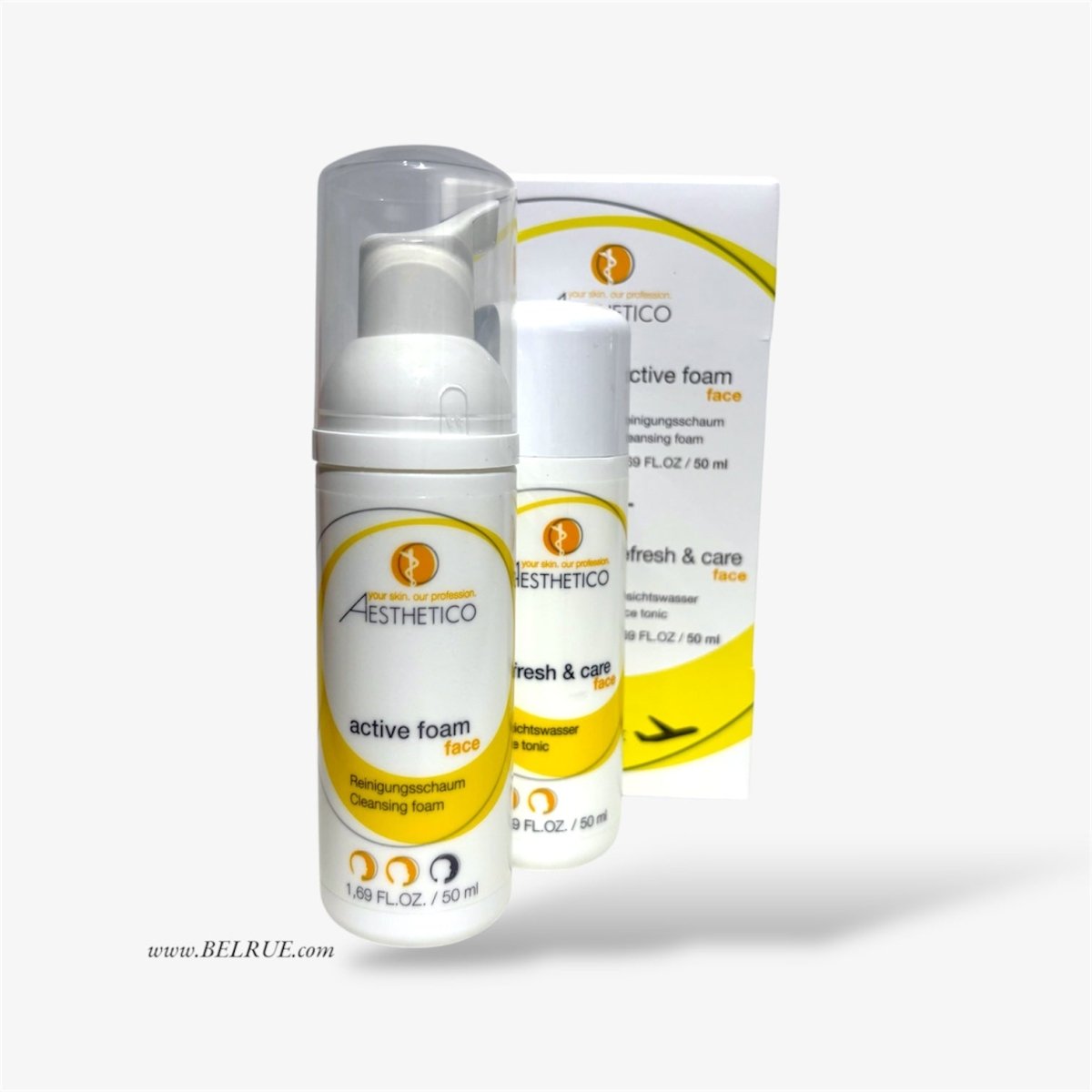AESTHETICO Gesichtspflege Set: Active Foam Reinigungsschaum & Refresh & Care Gesichtswasser – Je 200ml